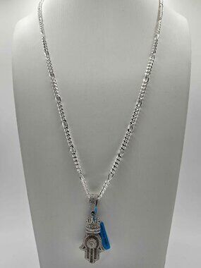 .925 Sterling Silver Italian Franco Chain (26") & Iced Moissanite Hamza